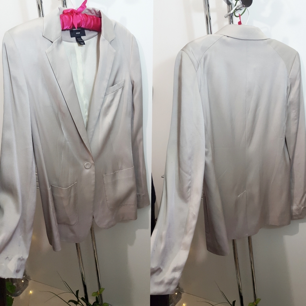 H&M🔖Siky Boyfriend Blazer🔱Casual One Button♡Notch Lapels♡Patch Pocket - Picture 4 of 12